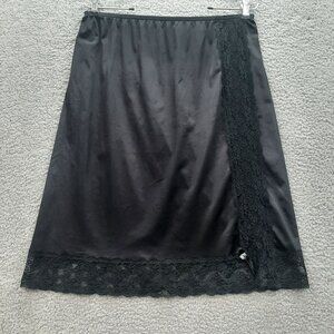 Vintage Sliperfection Black Half Slip Lace Trim bow Accent Size Large 24"